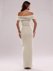 SHEIN BAE 1 chiếc váy hở vai họa tiết hoa 3D bán trong suốt gợi cảm dành cho nữ - Màu be - Xem 2