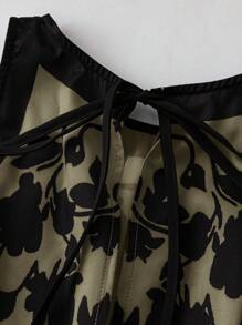 SHEIN Clasi 大码女式时尚印花无袖连体裤，夏季 - 軍綠色 - 查看 3