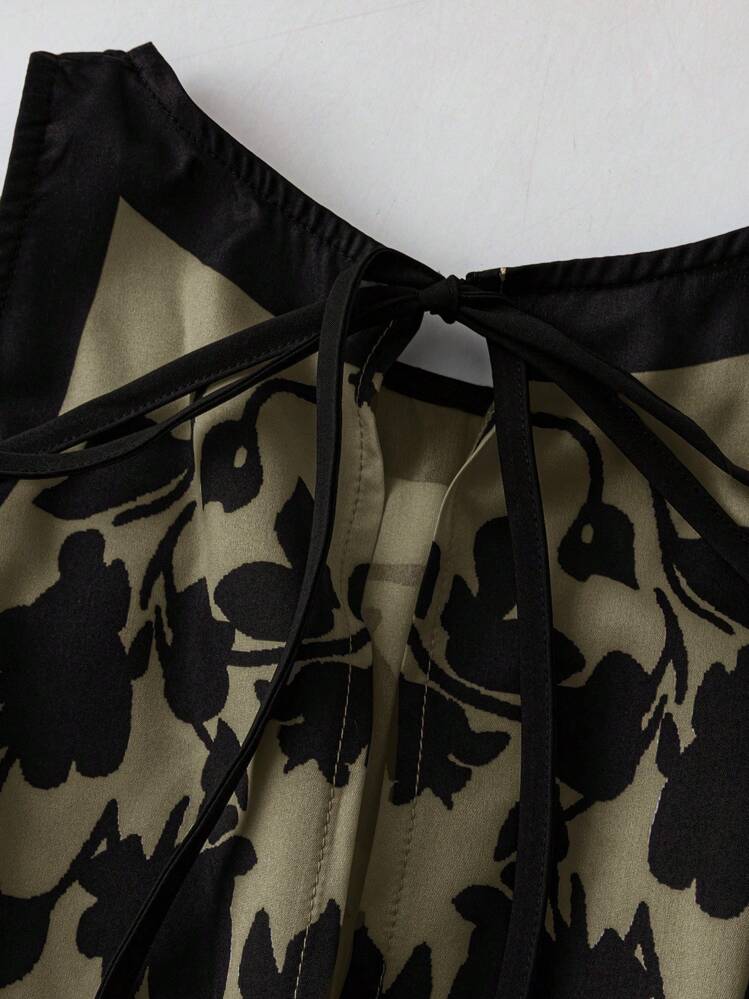 SHEIN Clasi Plusstorlek Dammode Mönstrad Ärmlös Jumpsuit, Sommar - Armé Grön - Visa 3