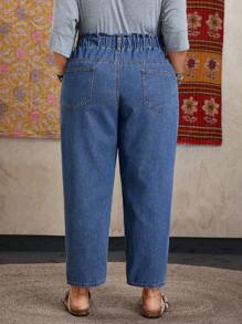EMERY ROSE Jeans harem con bolsillo en ángulo de talla grande, otoño - Azul lavado medio - Ver 2