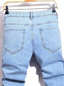 Manfinity Roughcore Men's Slim Fit Ripped Pocket Casual Denim Jeans Men Ripped Jeansstreetwear Jeans - Light Wash - View 4