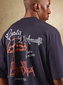 SUMWON 阿马尔菲夏季系列海滩休闲超大短款 T 恤意大利里维埃拉度假休闲装短袖 T 恤 - 藏蓝色 - 查看 1