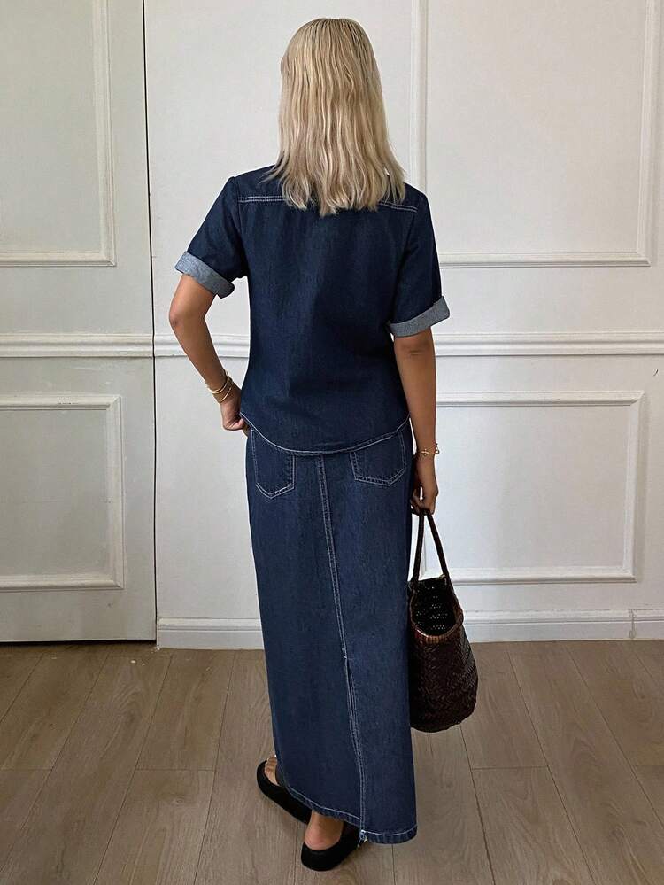 DAZY Women Denim Two Pieces Outfits - Dark Wash - View 2