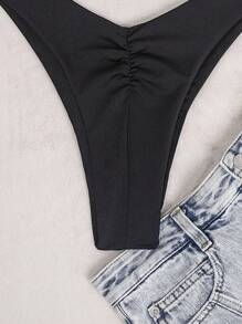 Swim Basics Bottom de bikini simple fruncido - Negro - Ver 4