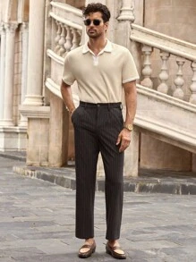 Manfinity NXTstreet 男士经典黑白条纹复古细纹直筒休闲裤，百搭春夏季细条纹裤男士长裤男士正装裤男士细条纹裤正装裤，Old Money - 彩色 - 查看 3