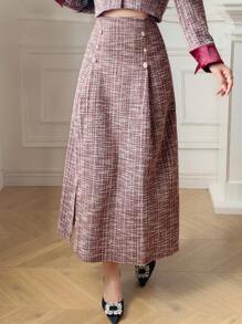 DAZY Saia Assimétrica Elegante e Texturizada para Mulheres, Outono/Inverno - Rosa chiclete - Visão 6