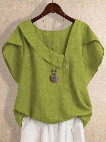 Linhara Women's Asymmetric Peplum Short Sleeve Casual Blouse For Summer