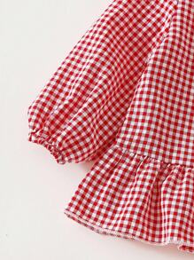 SHEIN 2件套女婴2025春季时尚休闲长袖红白格子上衣+红白格子裤套装