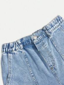 SHEIN Tween Boy Personalized Versatile Comfortable Casual Holiday Water Washed Soft Fashion Street Baggy Non-Stretch Lightweight Denim Pants, Spring/Autumn - Light Wash - View 6