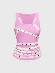 ROMWE Grunge Punk Áo croptop không tay đính đinh tán phong cách Punk Rock, áo hai dây gợi cảm kiểu sinh viên mùa hè, cỡ lớn. - Hồng - Xem 1