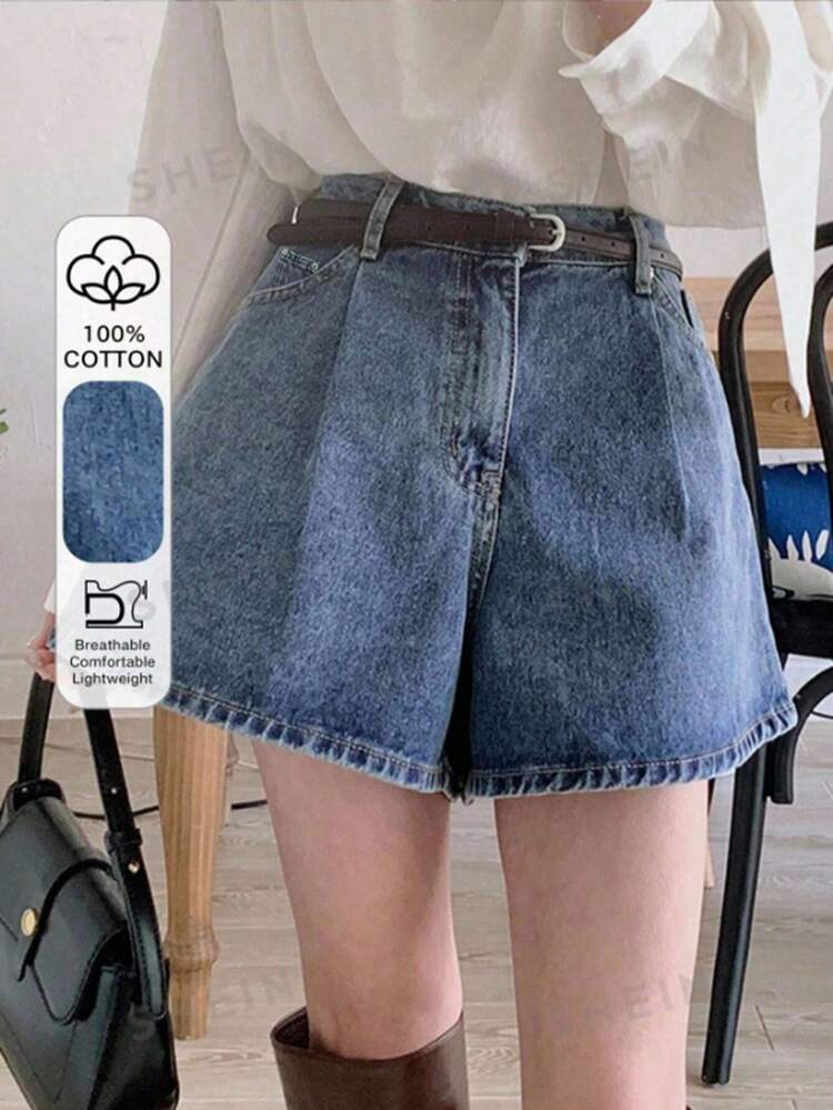 Washed Blue Loose Wide Leg A-Line Denim Shorts, Spring & Summer Jorts