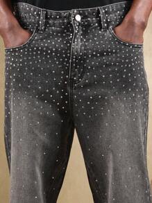 SUMWON Pantalones vaqueros de pierna ancha con aplicaciones de cristal y brillos, estilo de moda para salir de fiesta, festivales y eventos nocturnos - Negro - Ver 6