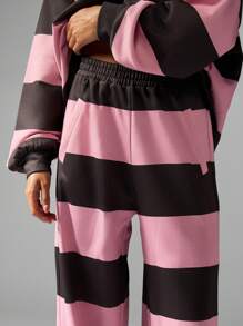 MISSGUIDED 超大号橄榄球两件套阔腿裤休闲运动复古条纹翻领舒适家居服秋冬校园时尚 - 彩色 - 查看 4