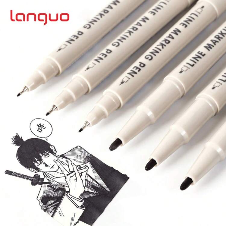6 Bút lông sợi hai đầu khô nhanh, dung tích lớn, bút vẽ tranh và tô màu, nhựa nhẹ, mực đen - Lý tưởng để viết, vẽ tranh và thư pháp khi trở lại trường - màu đen - Xem 9