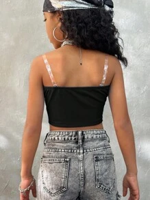 Coolane 青少年女孩春夏街头服饰 Y2K 必备腰果花图案紧身衣抹胸上衣，返校季