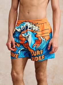 Surfspeed Men's Surfing Shark Print Beach Vacation Swimming Trunks, Summer Beach Shorts - Yellow - View 6