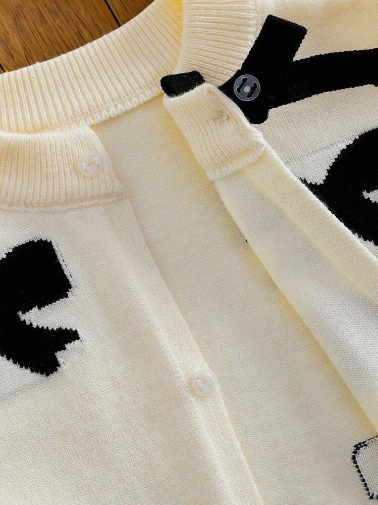 Elladie kids 年轻女孩开衫百搭女孩秋冬新款针织长袖开衫毛衣，提花蝴蝶结图案，3D蝴蝶结装饰，宽松柔软针织外套适合日常穿着和节日场合 - 杏色 - 查看 5