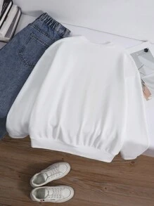 女童可爱樱桃蝴蝶结印花休闲舒适圆领运动衫，秋冬 - 白色 - 查看 2