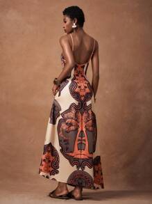 Zivah 春夏新款音乐节、复活节、西部、游牧风格连衣裙，适合生日派对、毕业典礼、学生休闲装、日常出游、度假、邮轮旅行、海滩、日光浴、网红风、极简休闲无袖V领印花长裙，大地色系 - 棕色 - 查看 8