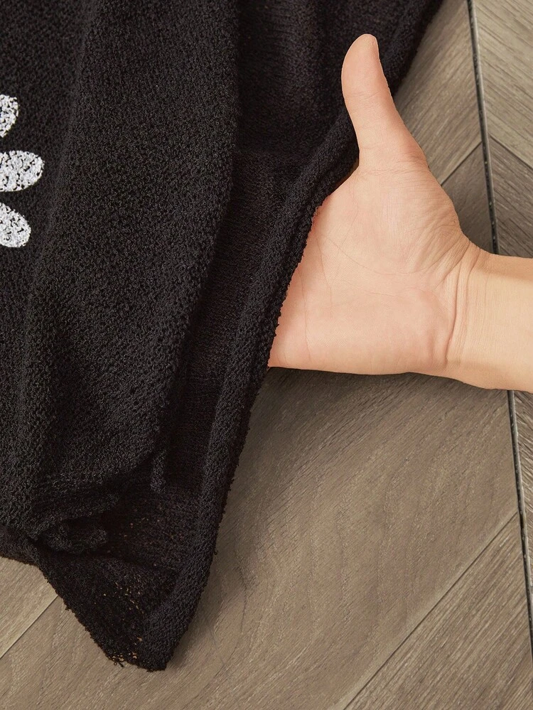 Plus Size Women's Floral Casual Thin See-Through Long-Sleeved Sweater Spring And Autumn,Fall Women's Clothes