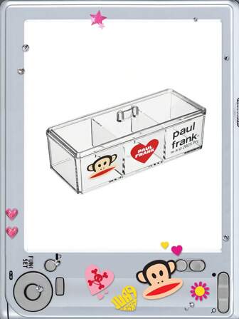 Paul Frank X ROMWE Caja de almacenamiento de maquillaje, caja de almacenamiento de brochas de maquillaje, palitos de algodón de escritorio para el hogar, caja de almacenamiento transparente a prueba de polvo para eliminación de maquillaje, caja de almacenamiento y organización de alta calidad