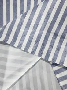 Aesthetic Post--Street Casual Distressed Numeral Slogan Striped Print Boxy Cropped Shirt Men's Cropped Tops, Men Cropped Graphic Shirt, Striped Cropped Shirt - Multicolor - View 9