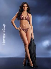 Coffee Brown Lace Halter Lingerie Set With Sheer Details And Ring, Accents Intimate Lace Lingerie Set, Going Out - Coffee Brown - View 5