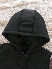 Sparklyn Tween Girls' Hooded Cinched Waist Padded Vest, Mid-Length Zipper, Sleeveless Jacket, Versatile For Autumn/Winter Fall - Black - View 5