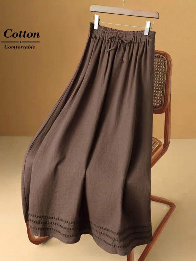 Women's Casual Knotted Linen Skirt Fall Women Clothes Back To School  Fall Women Clothes Old Money Style Women  Business Casual Woman Brown Long Skirt Cotton Skirt Brown Cotton Skirt Coffee Brown Skirt Long Cotton Skirt Cotton Maxi Skirt