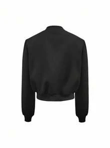 INAWLY Áo khoác bomber màu trơn thông thường cho nữ, mùa xuân và mùa thu - màu đen - Xem 3