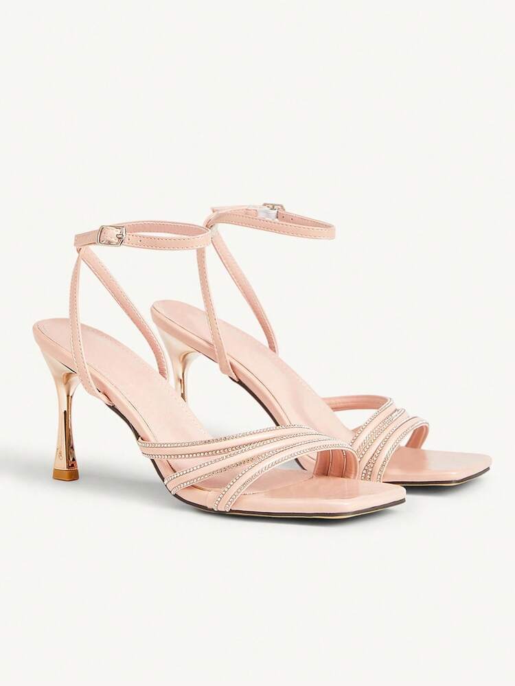 CUCCOO CHICEST Women's Elegant, Sexy, Fashionable Peach Pink Patent Leather High Heel Sandals With Rhinestone Straps, Suitable For Afternoon Tea, Dates, Work, Elegant Outfits, And Vacation, Spring/Summer