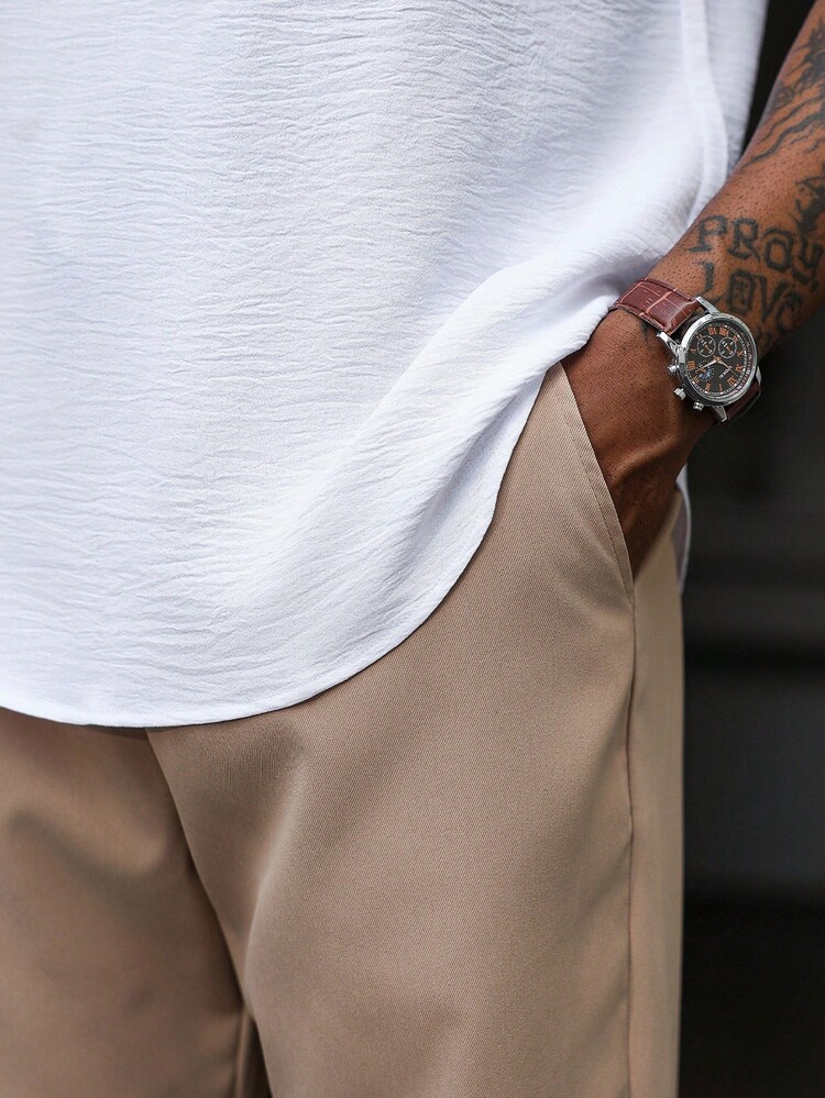 Manfinity Homme 男士夏季休闲短袖衬衫和裤子套装白色亨利衫男士夏季衬衫 - 白色 - 查看 3