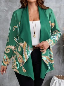 EMERY ROSE Áo khoác tay dài hở trước in họa tiết thường ngày cỡ lớn dành cho nữ - màu xanh lá - Xem 3