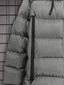 EURMUSE 男式纯色长袖前拉链抽绳连帽休闲冬季夹克 - 灰色 - 查看 7