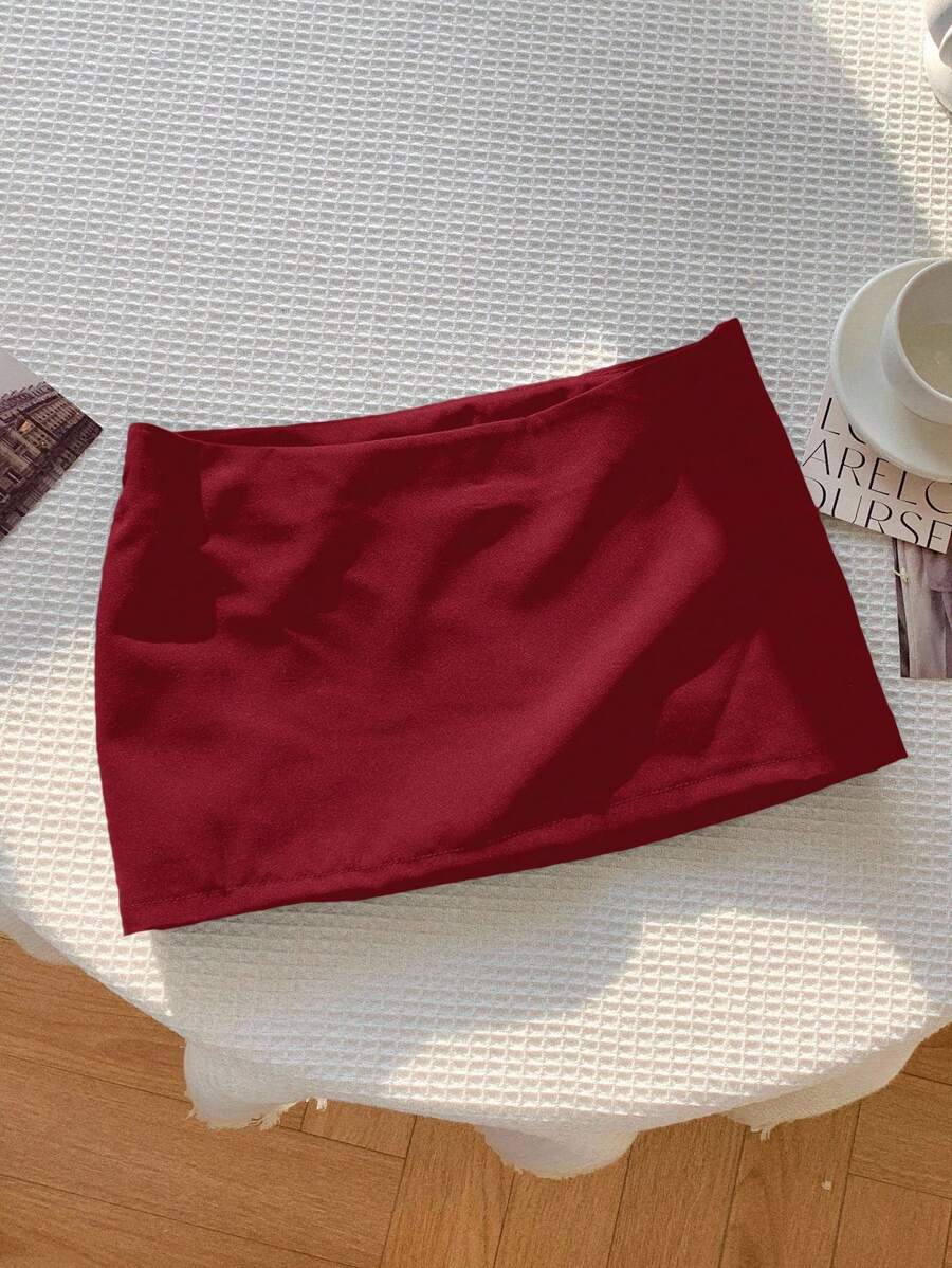Comfortcana Váy ngắn thường ngày lưng thấp màu trơn cho nữ - Đỏ - Xem 1