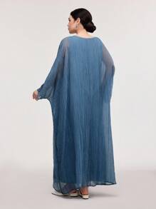 Al Najma 女式休闲纯色直筒长款阿拉伯连衣裙 - 藍色 - 查看 5