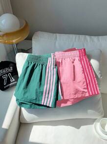 Comfortcana 2pcs Women's Contrast Color Waistband Shorts, Summer - Multicolor - View 5