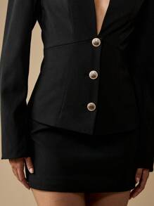 MISSGUIDED Set giacca e minigonna ultra chic, con bottoni davanti, scollo a V profondo, spalle strutturate, adatto per eventi serali, matrimoni, occasioni formali, ufficio e lavoro - nero - Visualizzare 4