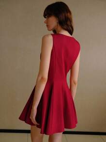 MOTF PREMIUM 斜领双排扣喇叭下摆连衣裙 - 紅色 - 查看 3