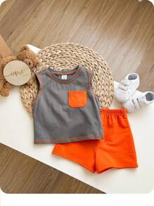 Baby Boy Contrast Piping Tank Top & Shorts