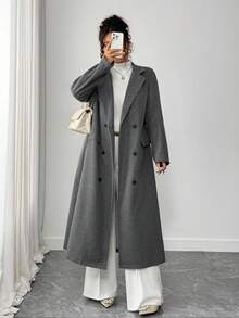 Elenzga Sombrero de lana largo con solapa de moneda vintage de moda, otoño/invierno - Gris - Ver 9