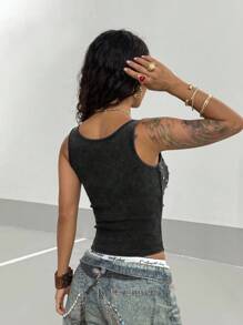 StreetHx 女式哥特式做旧复古街头风格修身背心，饰有水钻