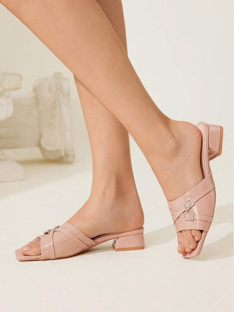 CUCCOO CHICEST Sandálias Estilo Fada Versáteis para Uso Externo, Antiderrapantes, de Couro Envernizado, com Salto Quadrado Pequeno, Alça Nova, Cor Damasco, para Mulheres