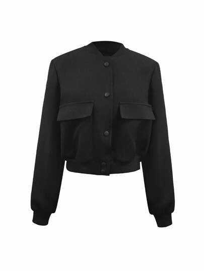 INAWLY Women Casual Solid Color Bomber Jacket, Spring And Autumn