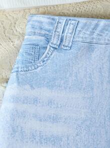 Tween Girls' 2pcs/Set Ruffled Hem Camisole Top And Denim Effect Skirt, School, Campus, College - Light Wash - View 8