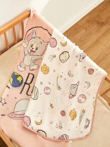 TOM & JERRY X SHEIN 2件套卡通图案柔软透气舒适婴儿襁褓毯，春夏款 - 彩色 - 查看 1