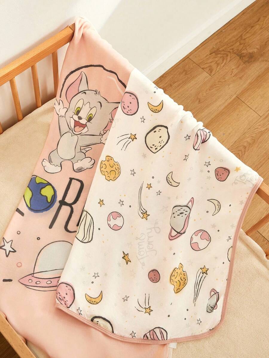 TOM & JERRY X SHEIN 2件套卡通图案柔软透气舒适婴儿襁褓毯，春夏款 - 彩色 - 查看 1