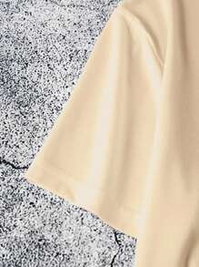 Manfinity Dauomo 男士字母印花圆领短袖休闲T恤 - 卡其色 - 查看 3