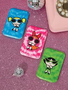 THE POWERPUFF GIRLS X SHEIN 1 件可爱花朵、泡泡、毛茛图案 PU 皮革材质可折叠高清便携式镜子，可独立支撑和手持，轻巧紧凑，方便检查化妆细节，适合旅行和通勤，适合男女，心形、泡泡、花朵、毛茛 - 彩色 - 查看 4