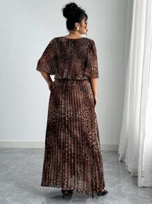 Vionelle Váy xếp ly họa tiết da báo thanh lịch cỡ lớn, Xuân/Hè - màu nâu - Xem 2